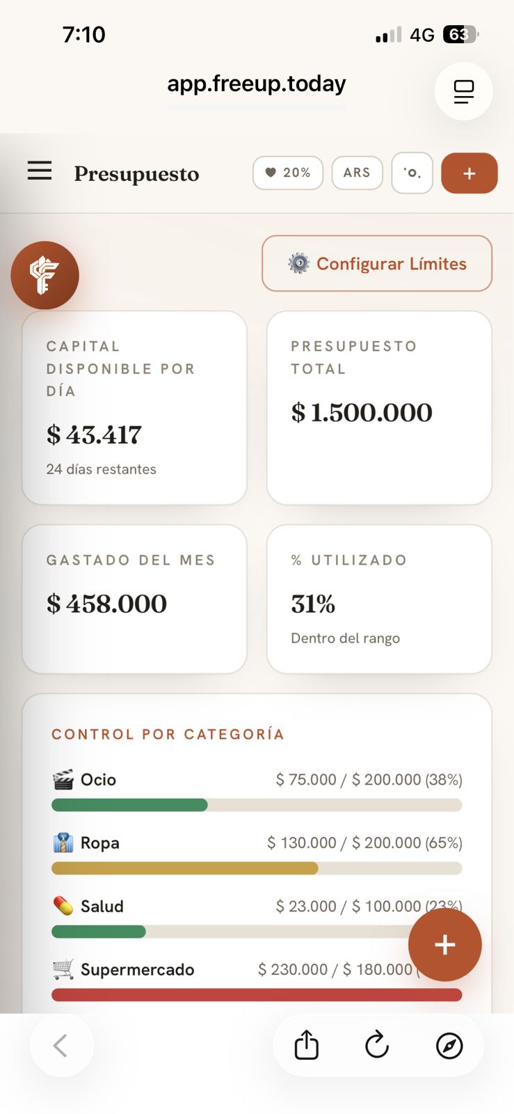 Presupuesto de FreeUp con control de gasto por categoría